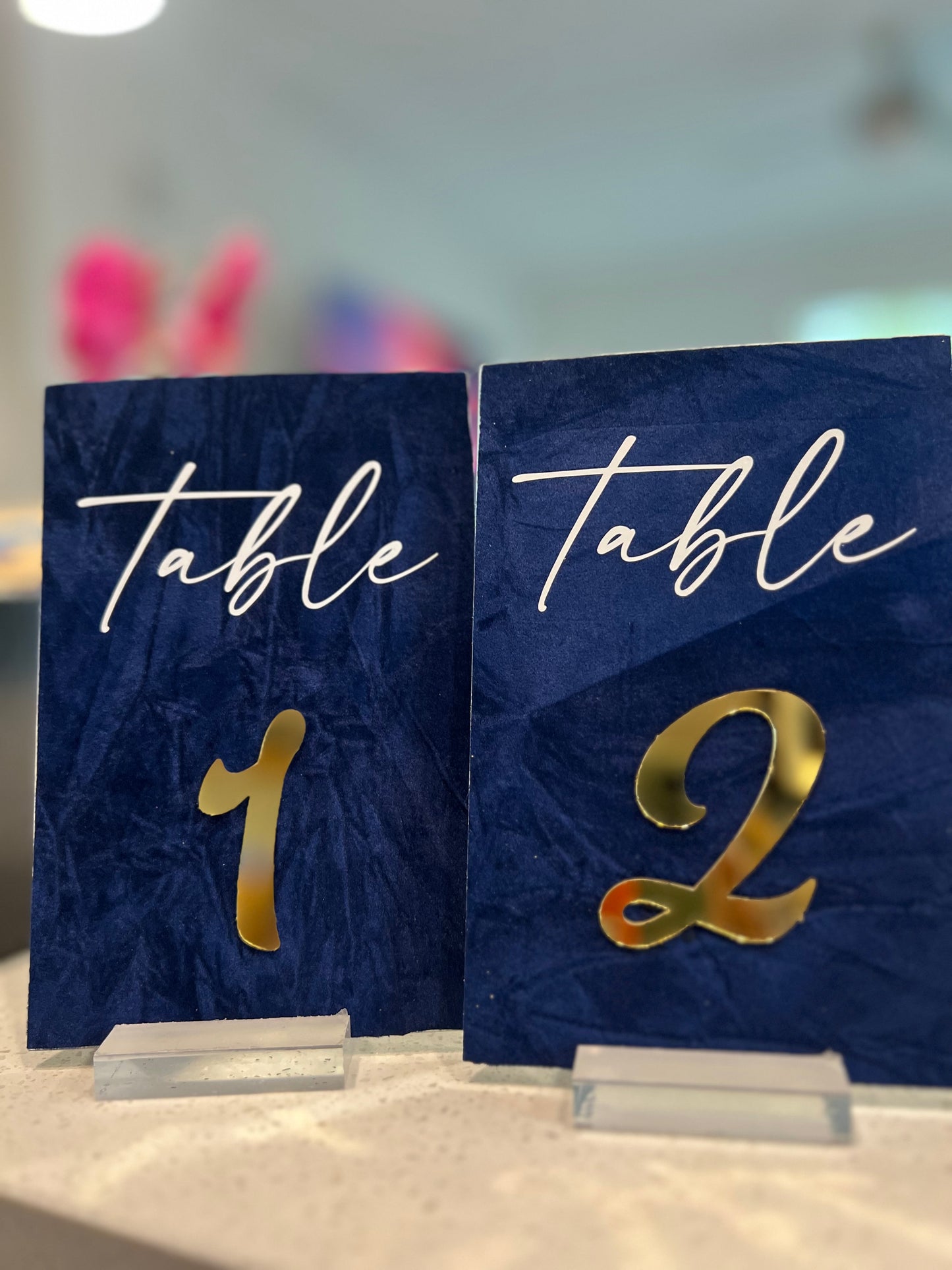 Custom Acrylic Table Numbers with Faux Suede and Gold Mirror – Set of 6