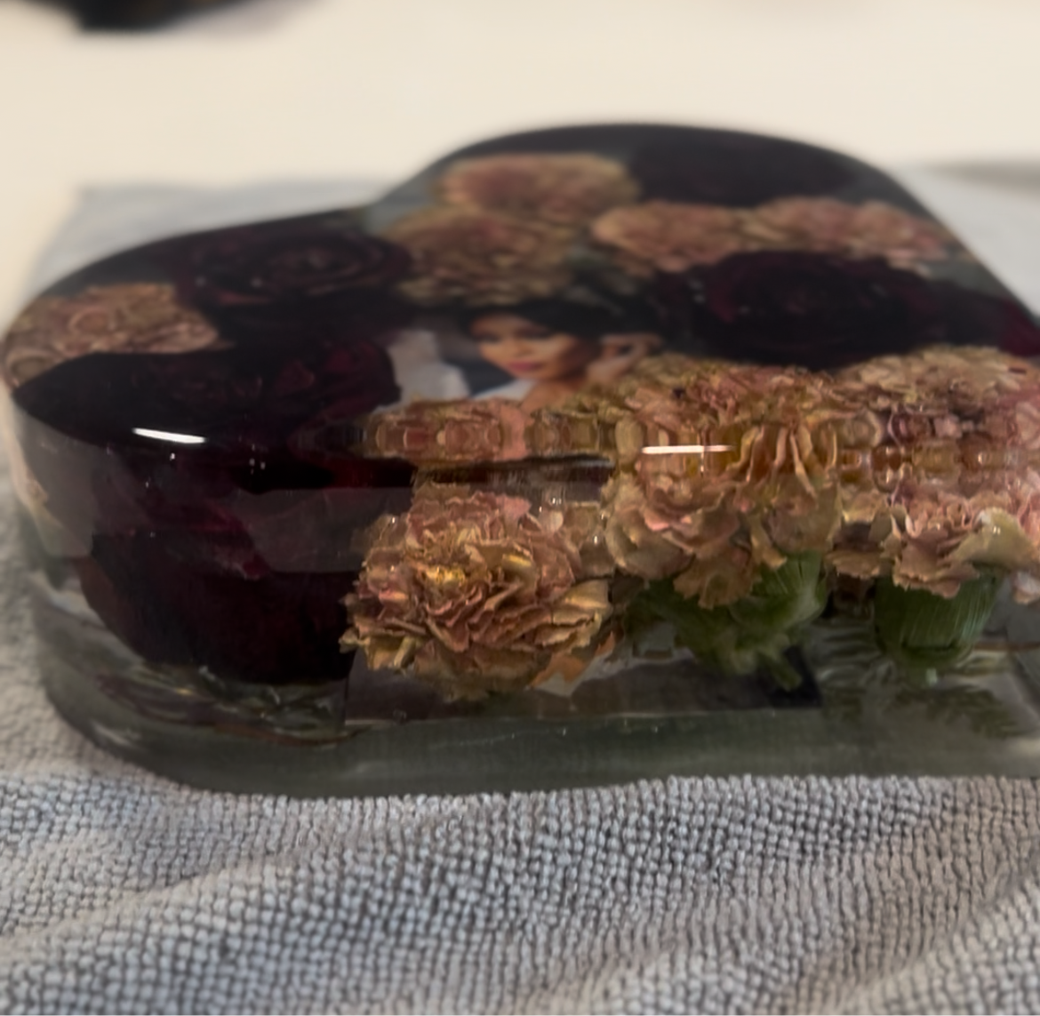 Heart & N-shape Keepsake | Custom Floral Preservation Resin Art