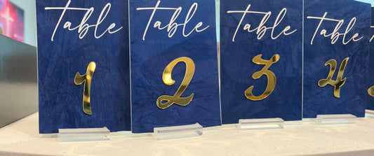 Custom Acrylic Table Numbers with Faux Suede and Gold Mirror – Set of 6