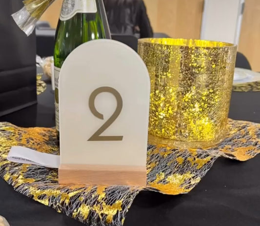 Cream Painted Acrylic Table Numbers with Gold Vinyl – Set of 10 (Ready to Ship)
