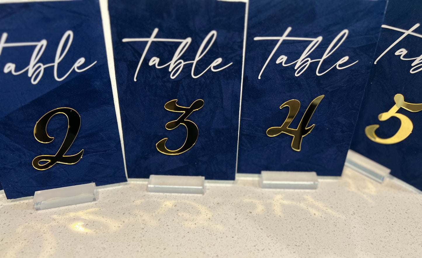 Custom Acrylic Table Numbers with Faux Suede and Gold Mirror – Set of 6